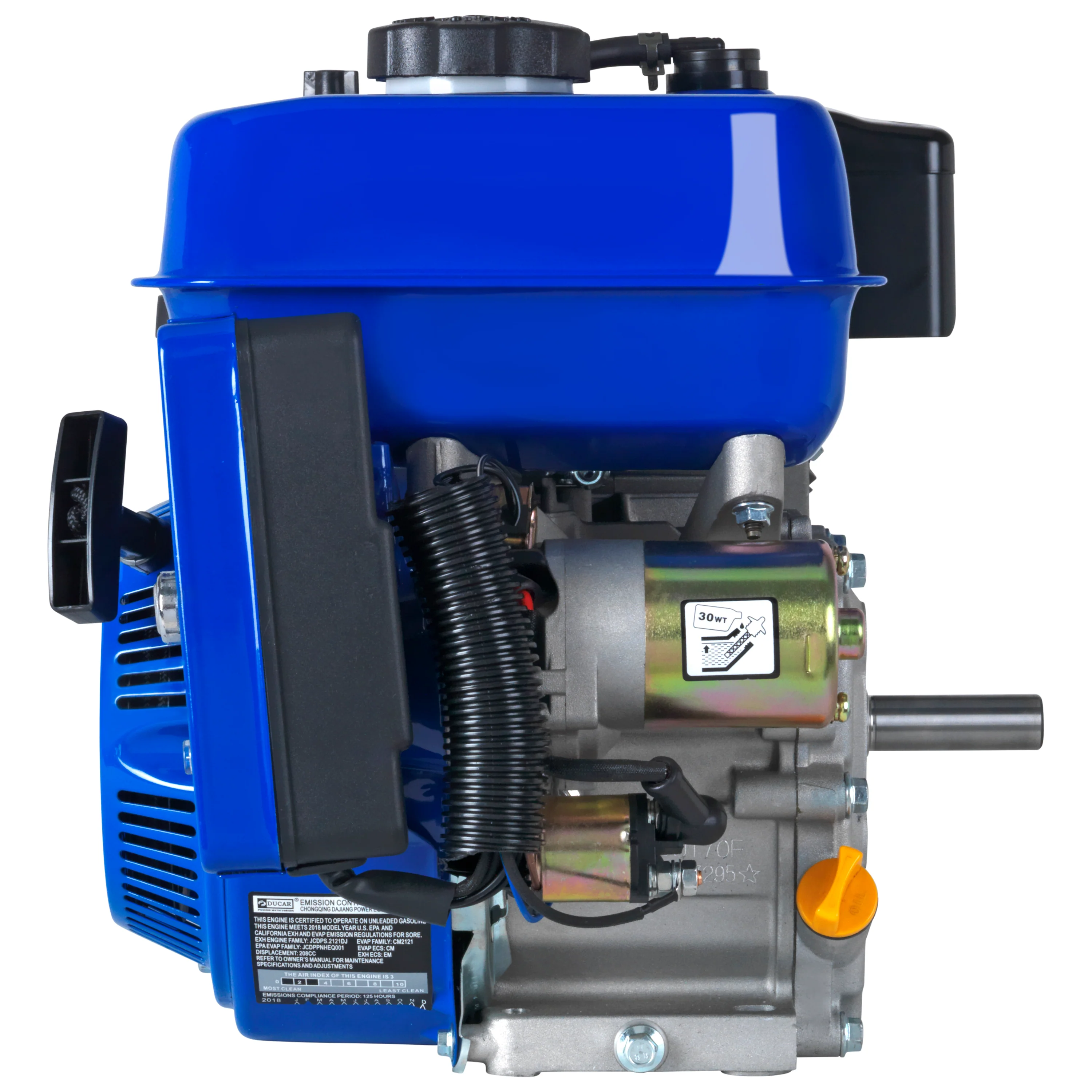 208cc 3/4-Inch Shaft Recoil/Electric Start Gasoline Engine - Image 3